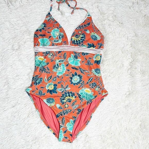 Ann Taylor Loft Swim Orange Floral One Piece Swimsuit with Tassels Size 4 NWT - Picture 8 of 12